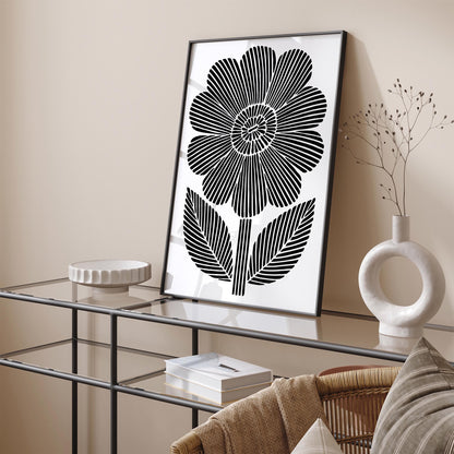 Black & White Big Abstract Flower Poster