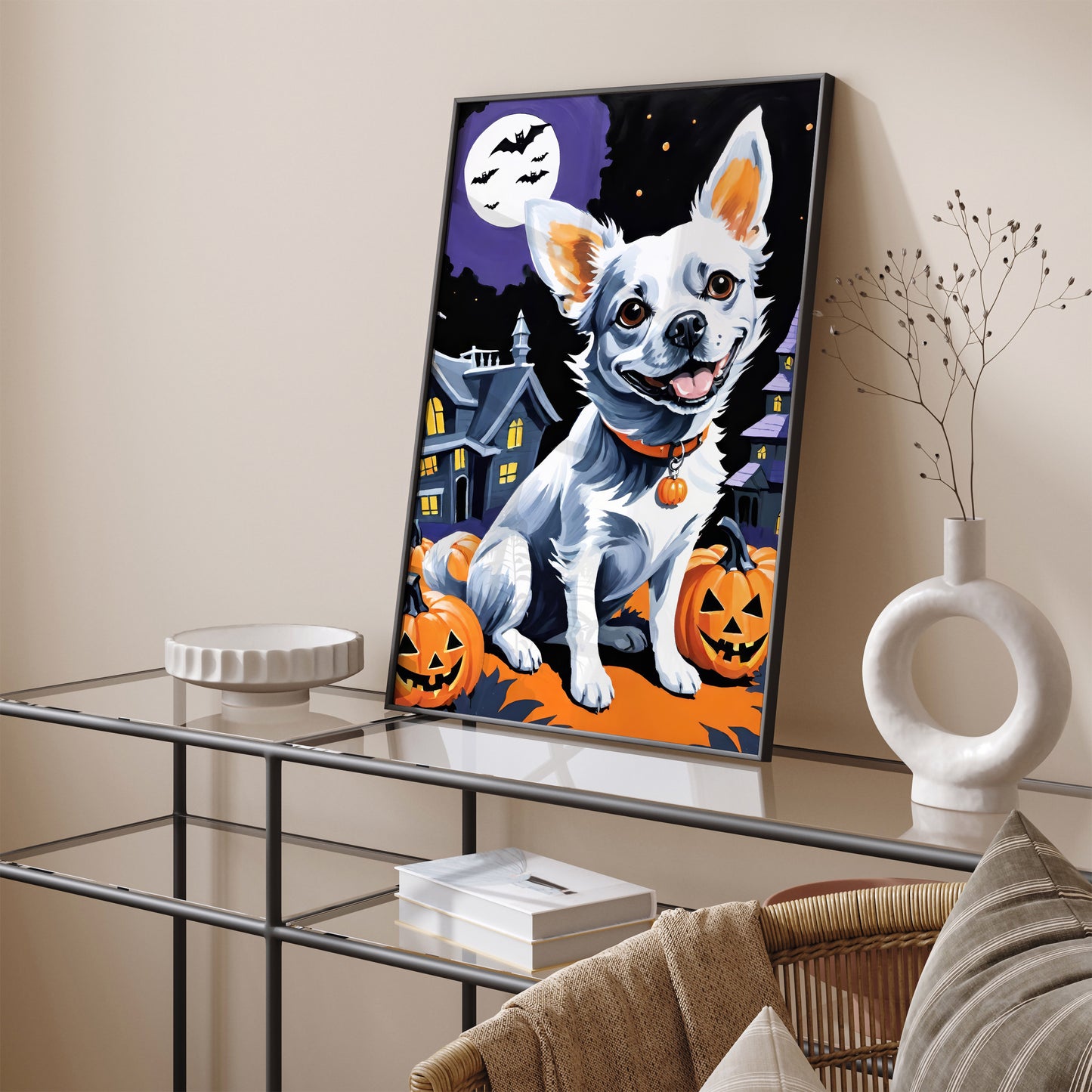 Cute Dog Halloween Art Print 2024