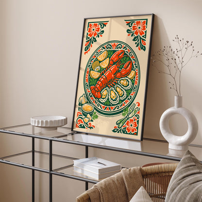 Lobster Plate Wall Art Print – Coastal Kitchen Decor Poster