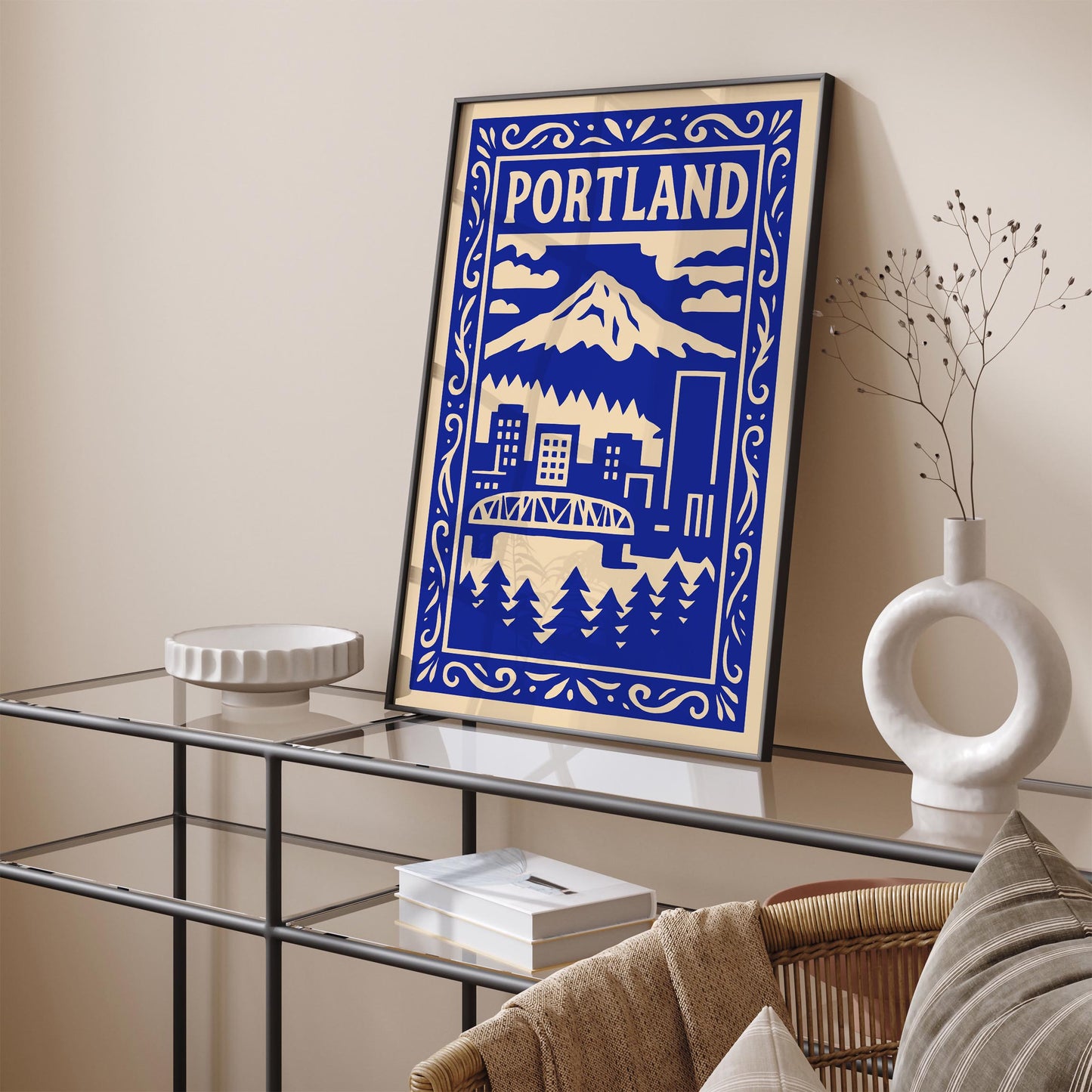 Portland Blue Cityscape Travel Poster