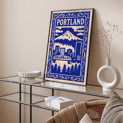 Portland Blue Cityscape Travel Poster
