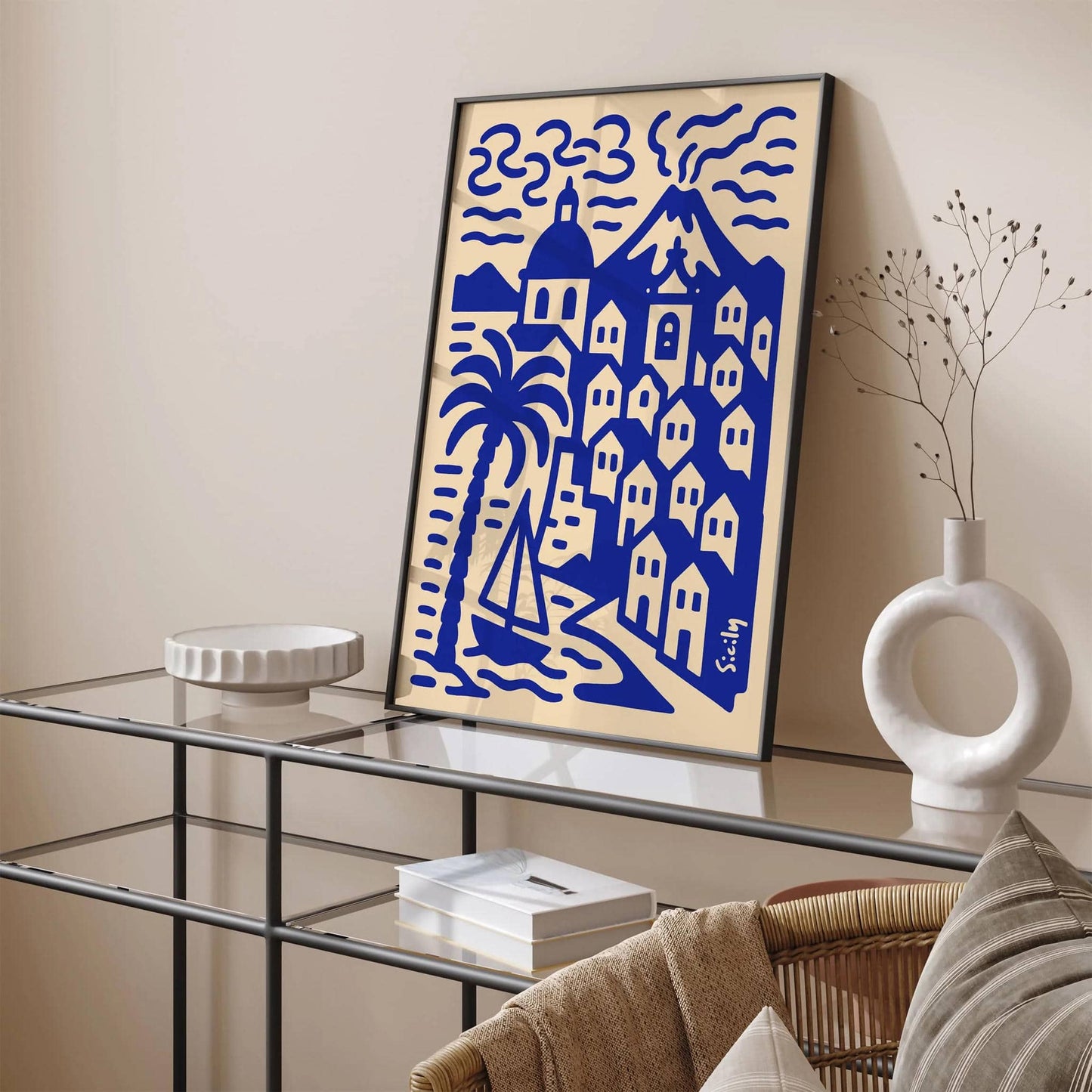 Sicily Cityscape Landscape Blue Poster