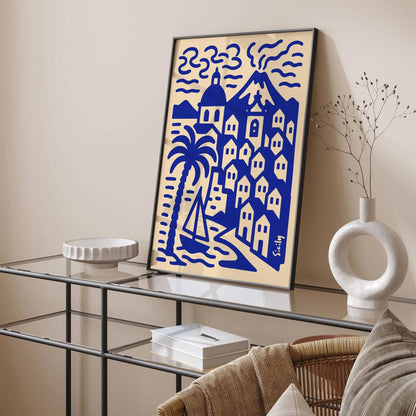 Sicily Cityscape Landscape Blue Poster