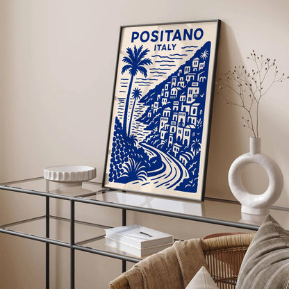 Positano Italy Travel Blue Poster