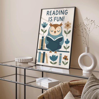 Reading is Fun! Poster - Blue Owl Art Print