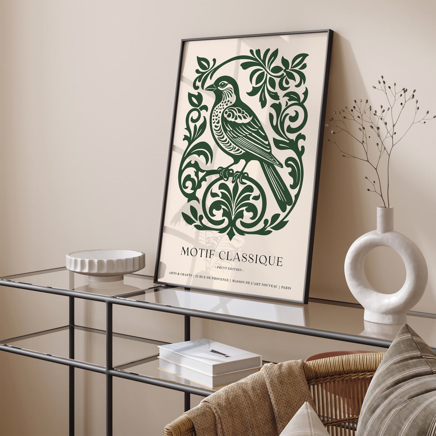 Green Bird Poster - Classic Elegant Wall Art Print