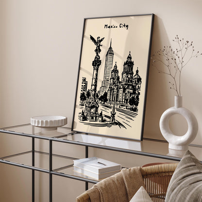 Mexico City Poster - Black Ink Sketch Art
