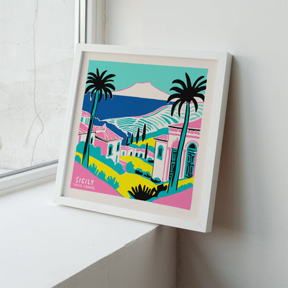 Sicily Tropical Travel Square Art Print 2024