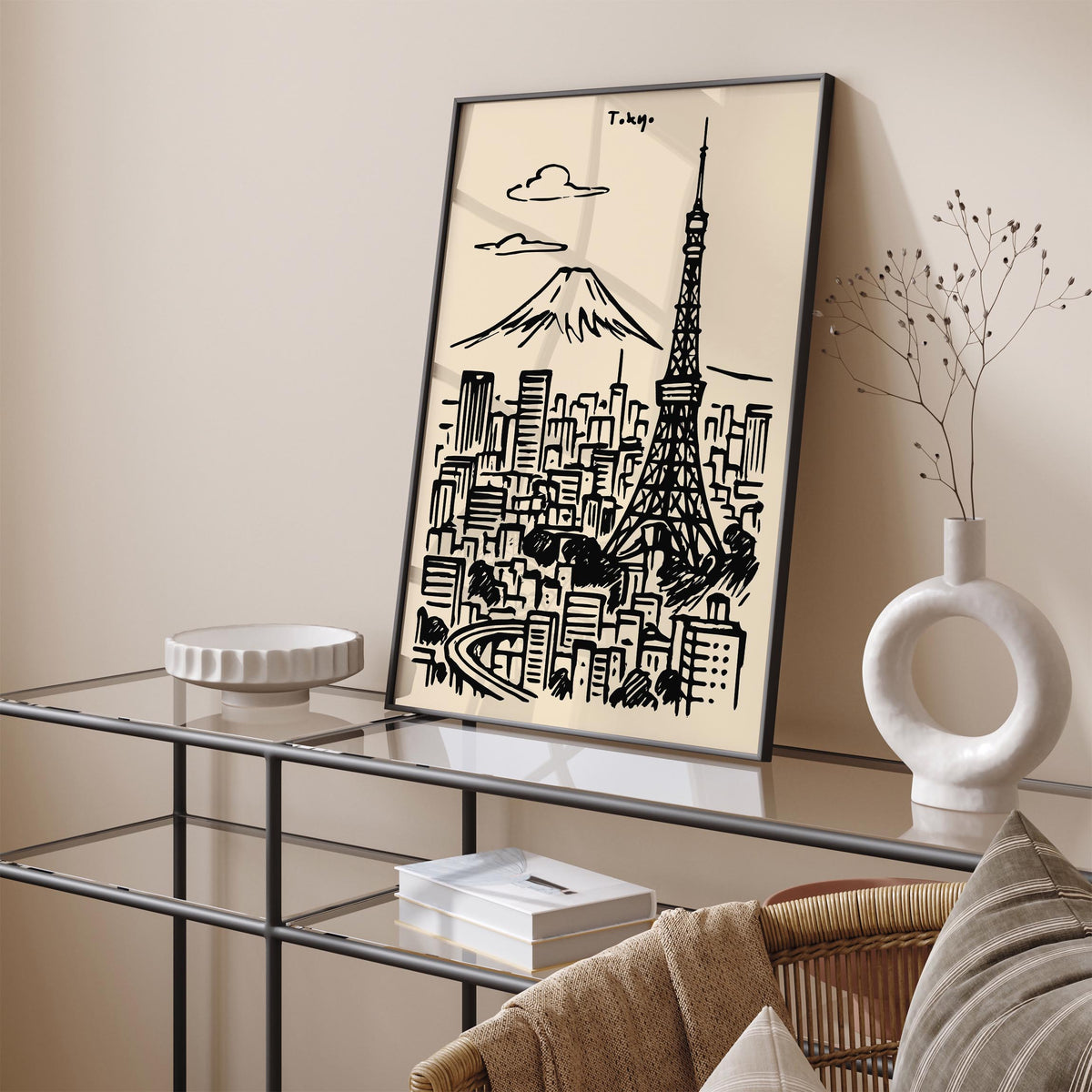 Tokyo Japan Black Ink Travel Poster