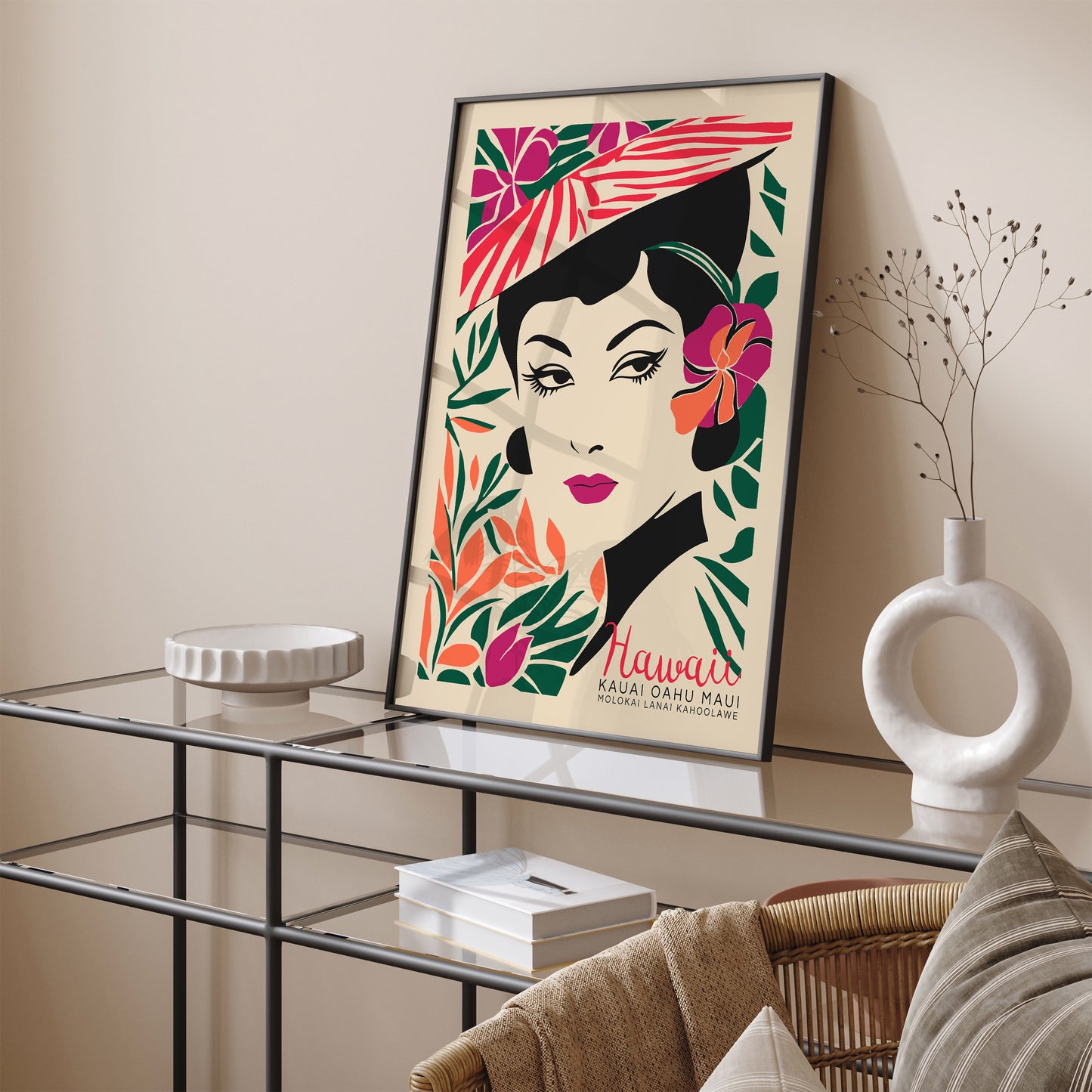 Hawaii Travel Poster with Woman Portrait