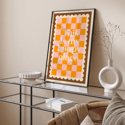 This Is My Happy Place Poster - Retro Checkerboard Wall Art
