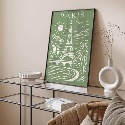 Paris Cityscape in Pistachio Green Tones Poster