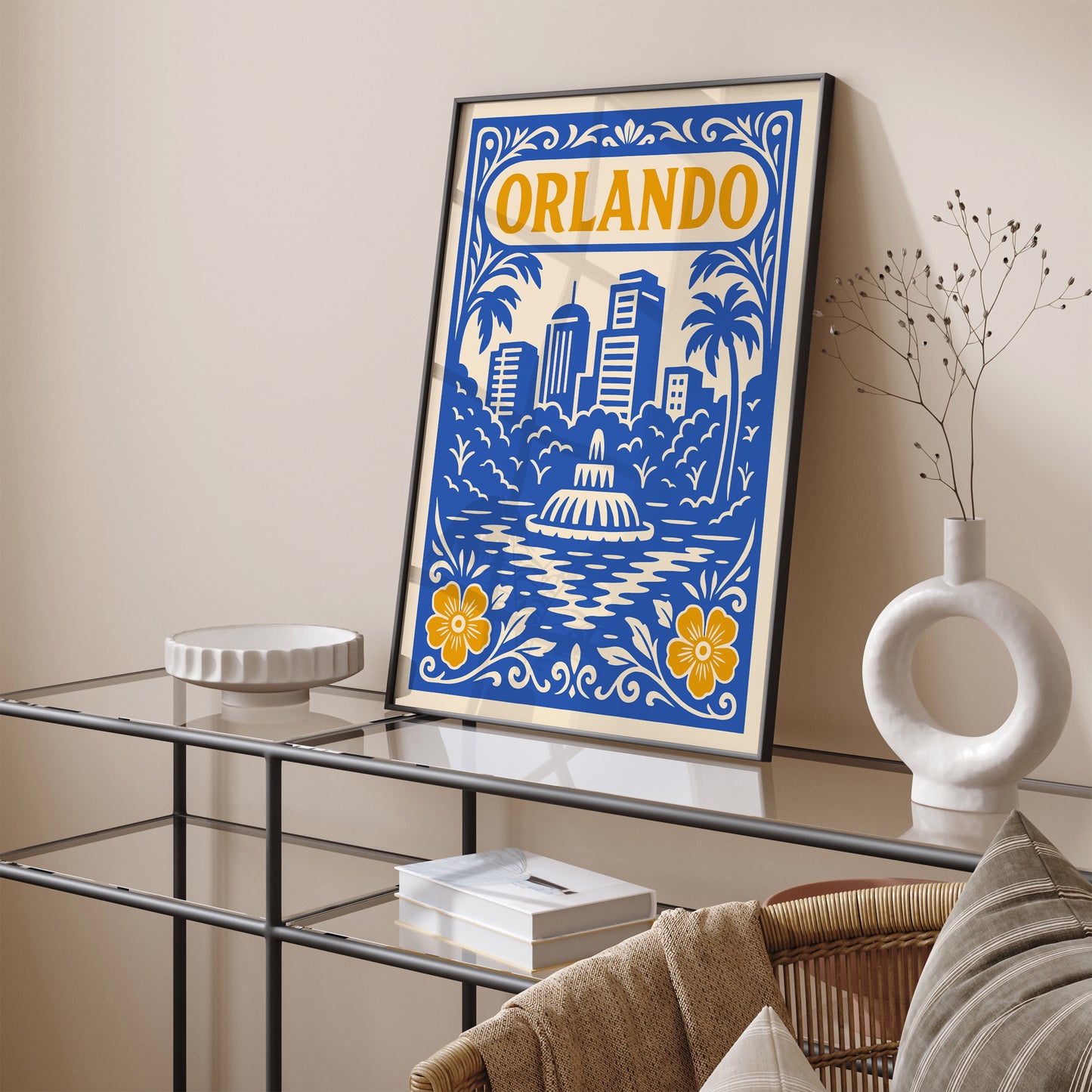 Orlando Cityscape Blue & Yellow Poster