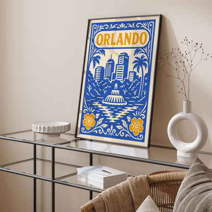 Orlando Cityscape Blue & Yellow Poster
