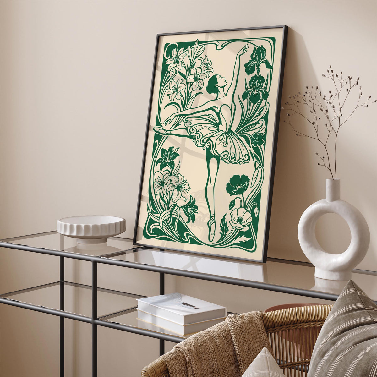Green Floral Ballerina Poster