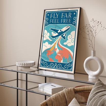 Fly Far Feel Free Poster - Motivational Quote Wall Art