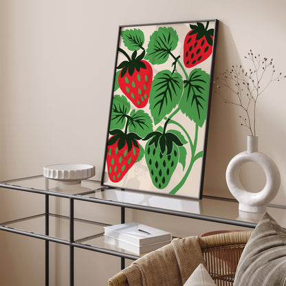 Strawberry Green Art - Retro Poster Print