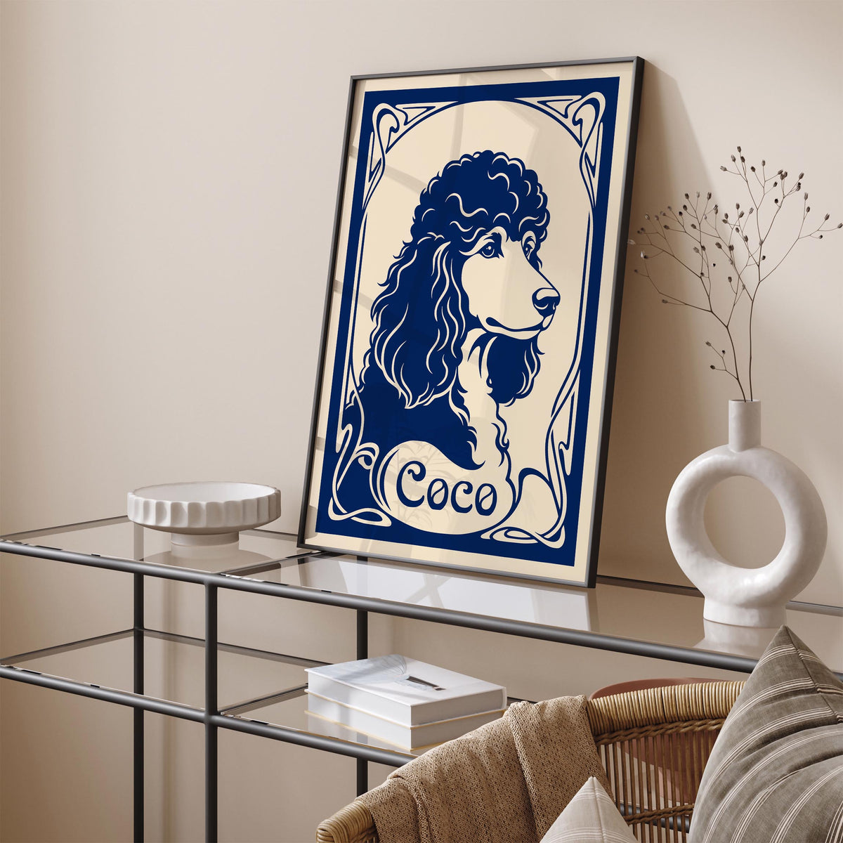 Navy Blue Poodle Portrait Poster