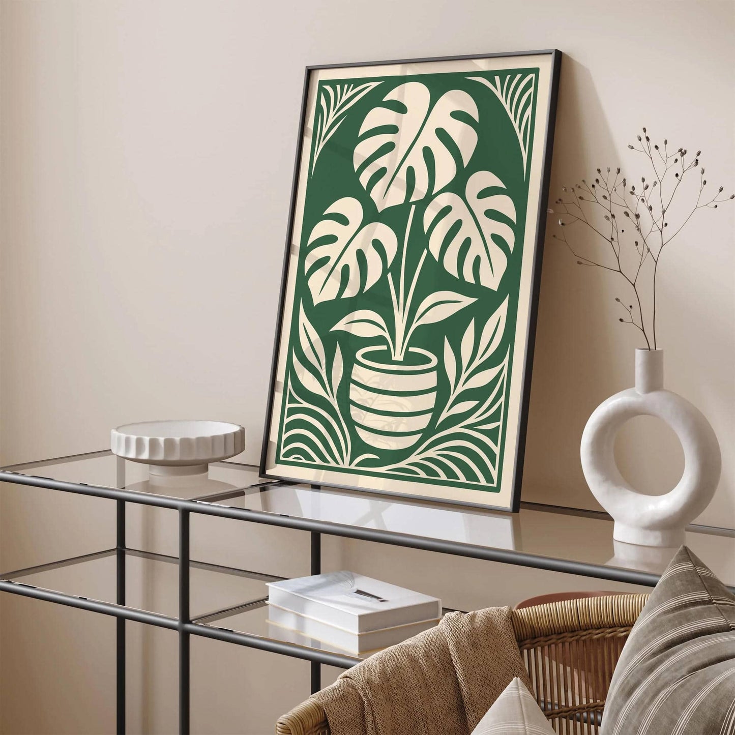 Monstera Plant in Art Deco Style - Green Plant Poster