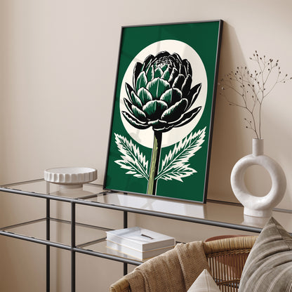 Vintage Artichoke Linocut Green Wall Art