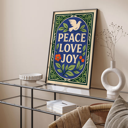 Peace Love Joy Poster – Dove & Floral Wall Art