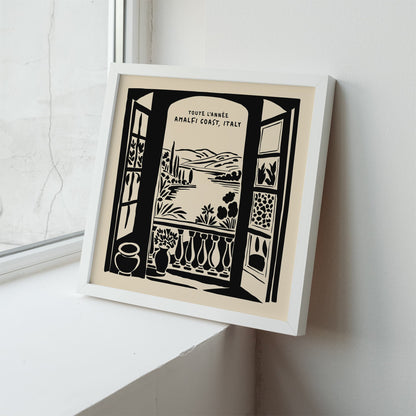 Amalfi Coast Black Ink Square Wall Art Print