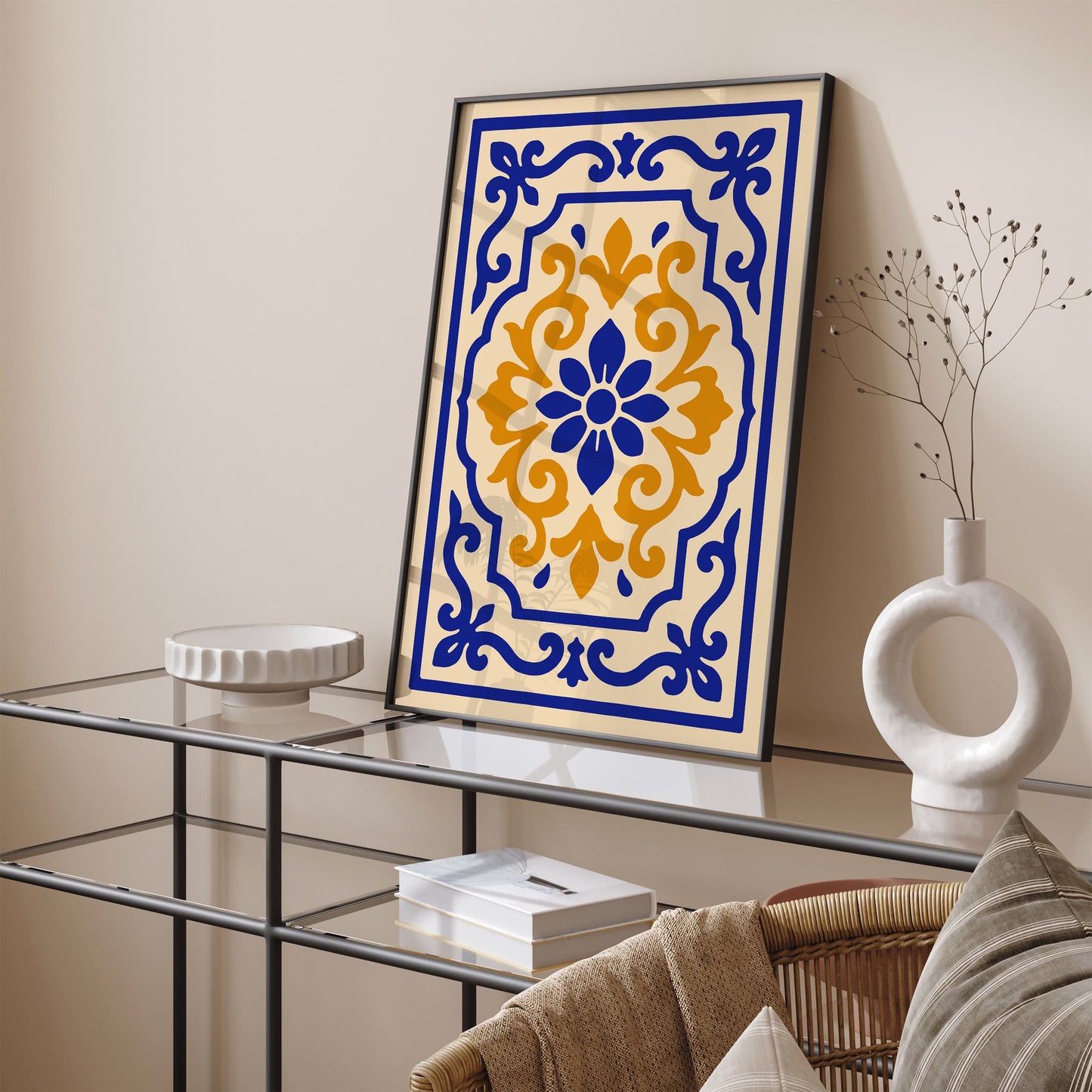 Rococo Style Ornamental Floral Blue Art Print