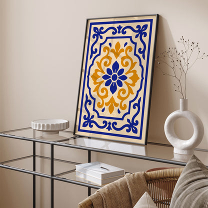 Rococo Style Ornamental Floral Blue Art Print