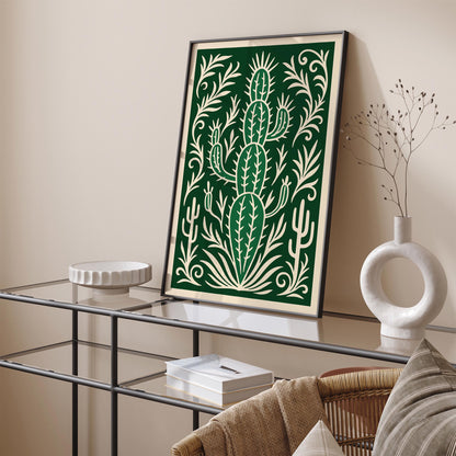 Eclectic Green Cactus Plant Wall Art Poster