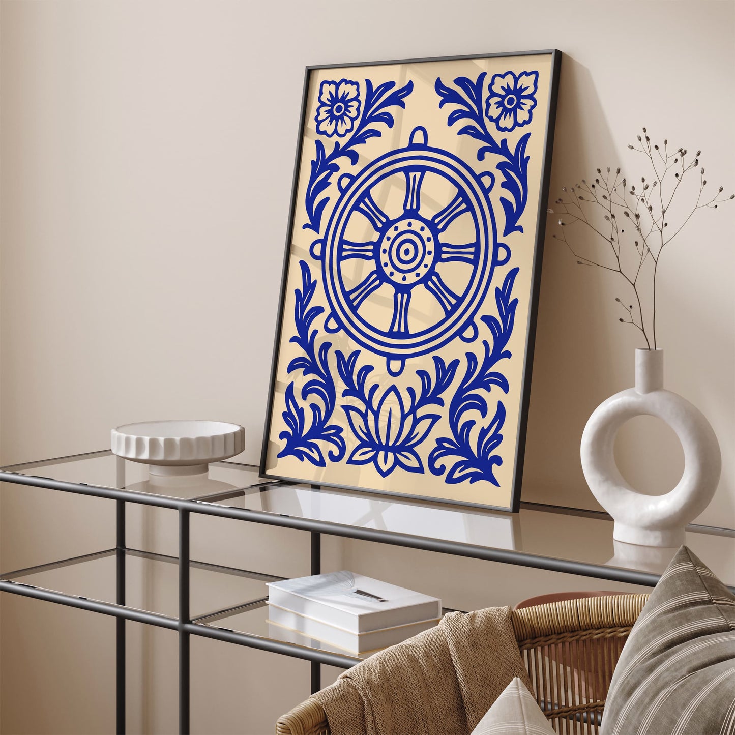 Dharmachakra (Wheel of Dharma) Blue Buddhism Poster