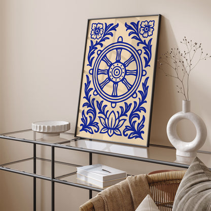 Dharmachakra (Wheel of Dharma) Blue Buddhism Poster