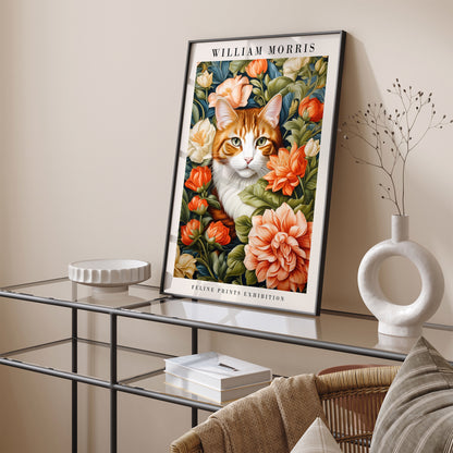 William Morris Feline Cat in Flowers Wall Art