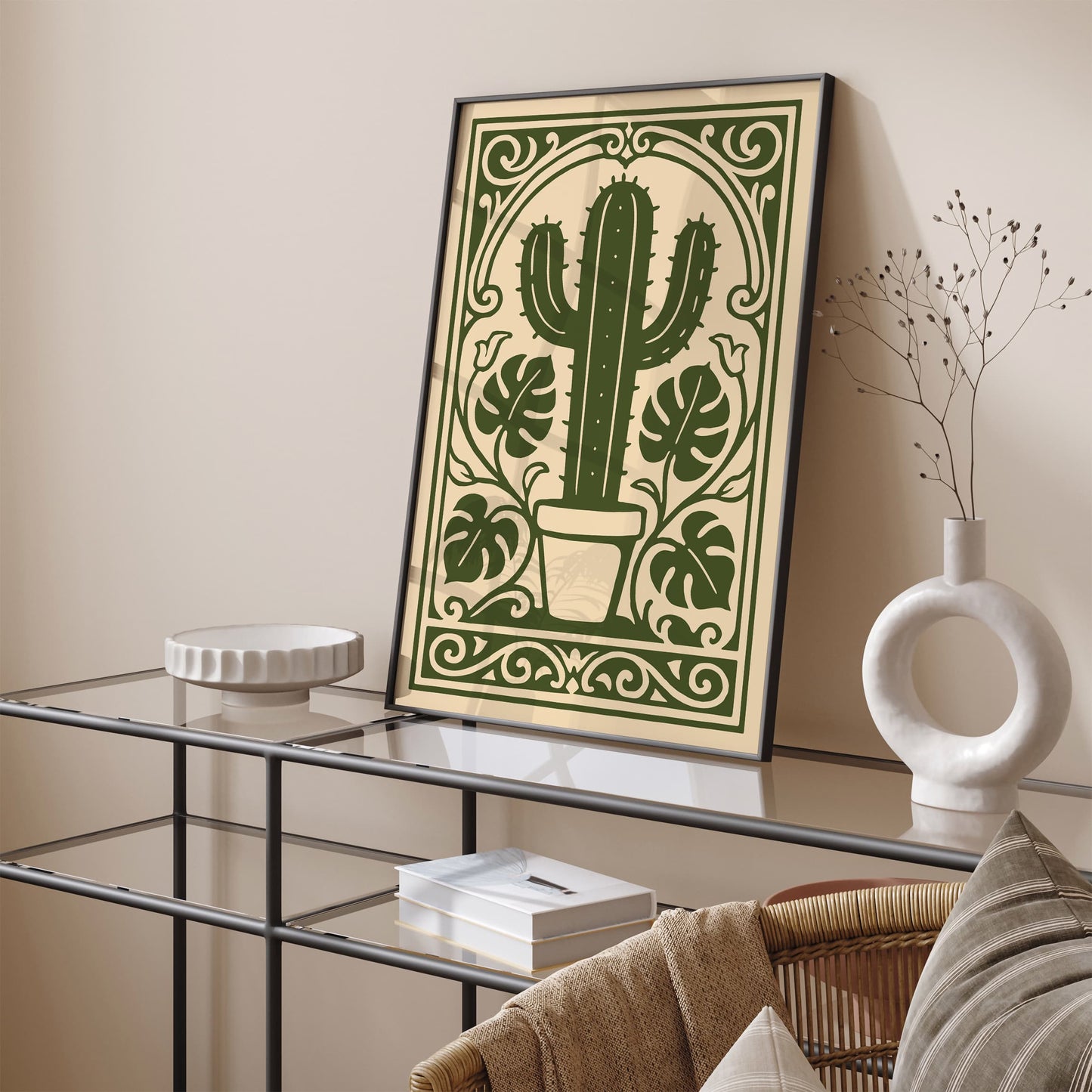 Green Rococo Cactus Plant Wall Art Print