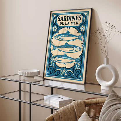 Sardines De La Mer Blue Nautical Poster 2026