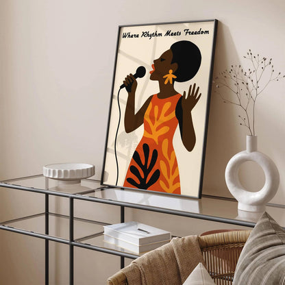 Where Rhythm Meets Freedom - Singing Woman Poster