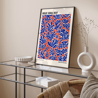 Great Coral Reef Retro Blue Poster