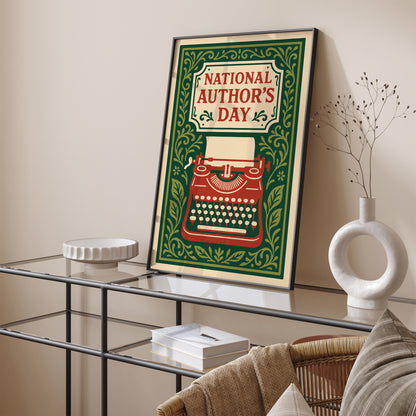National Authors Day Poster - Literary Art Print in Vintage Rococo Style