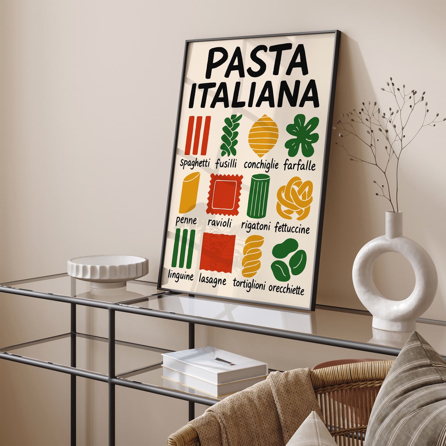 Types of Pasta Shapes Poster - Kitchen Wall Art Print