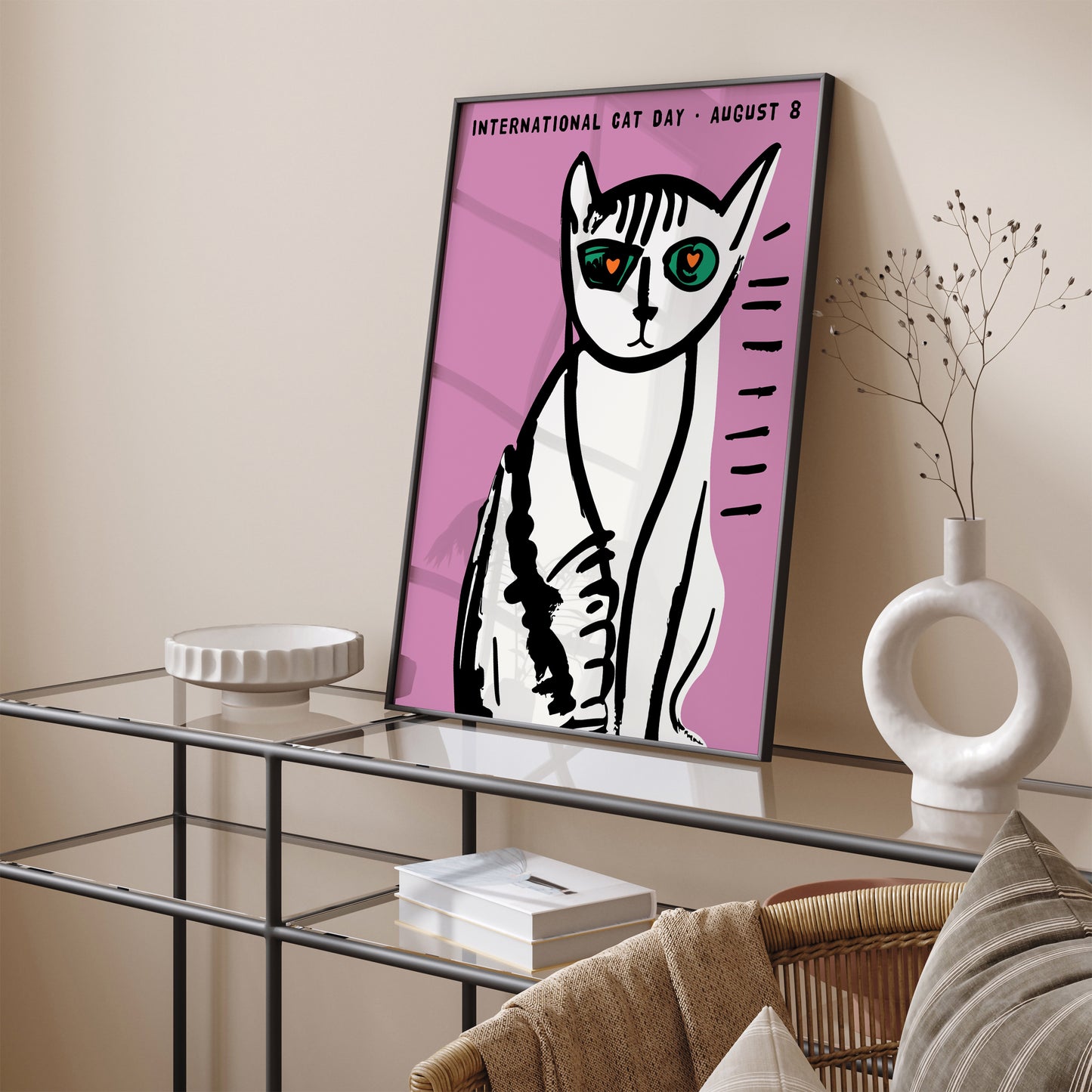 International Cat Day Retro Poster