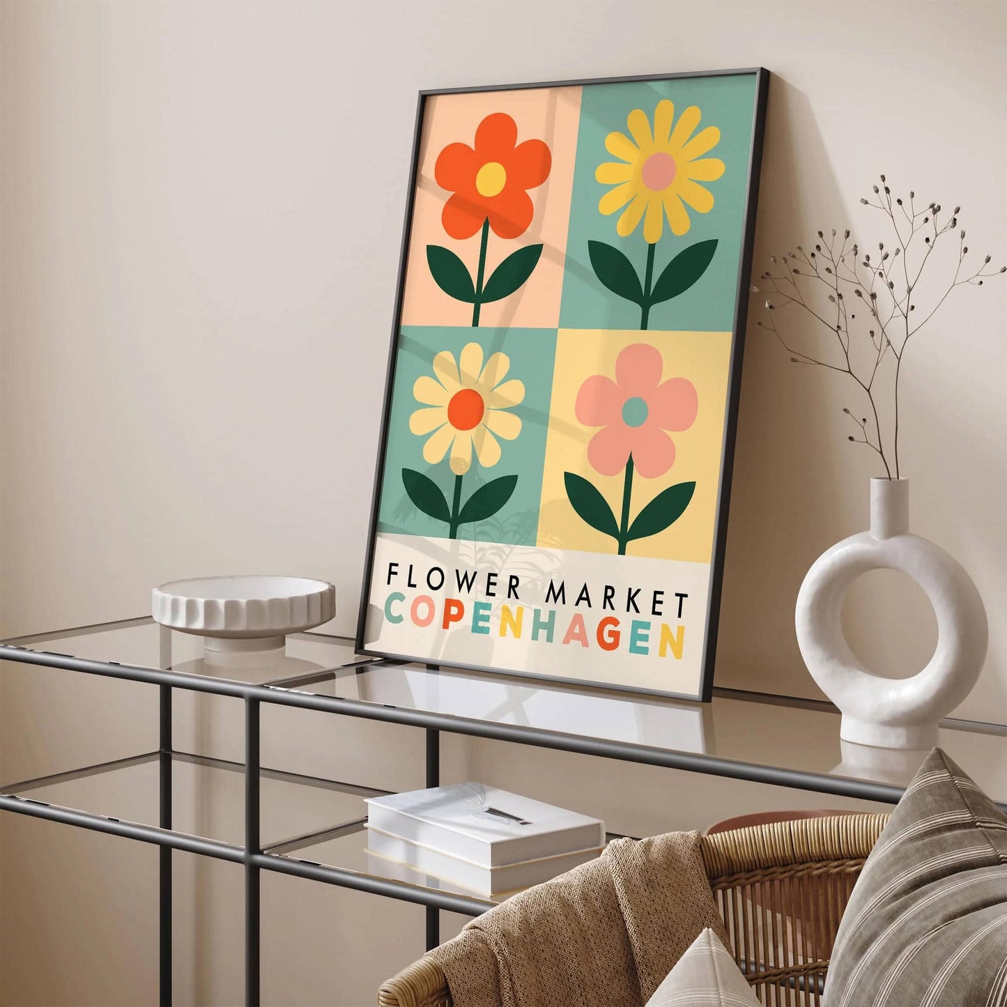 Copenhagen Flower Market - Colorful Retro Floral Art Print