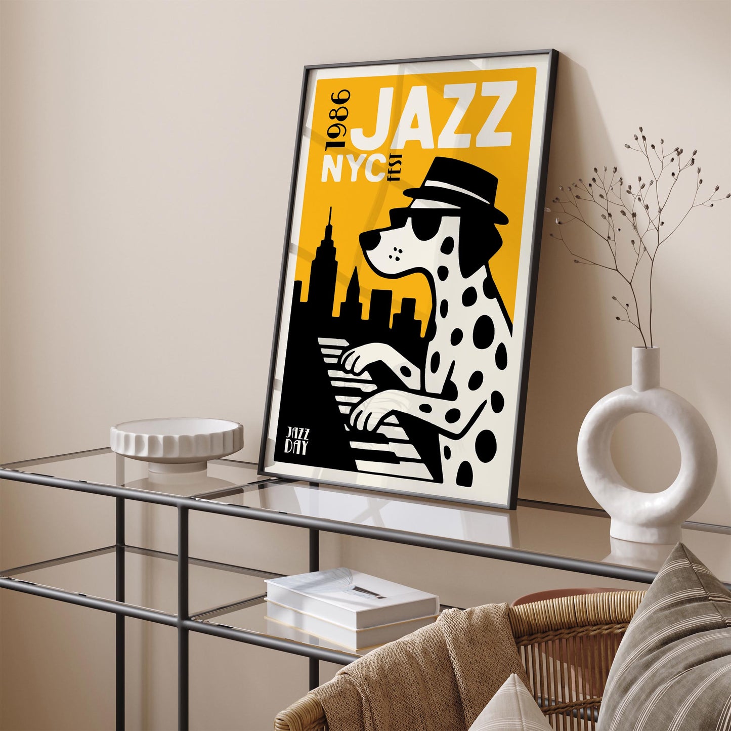 Cool Dalmatian Dog Jazz Pianist Art Print