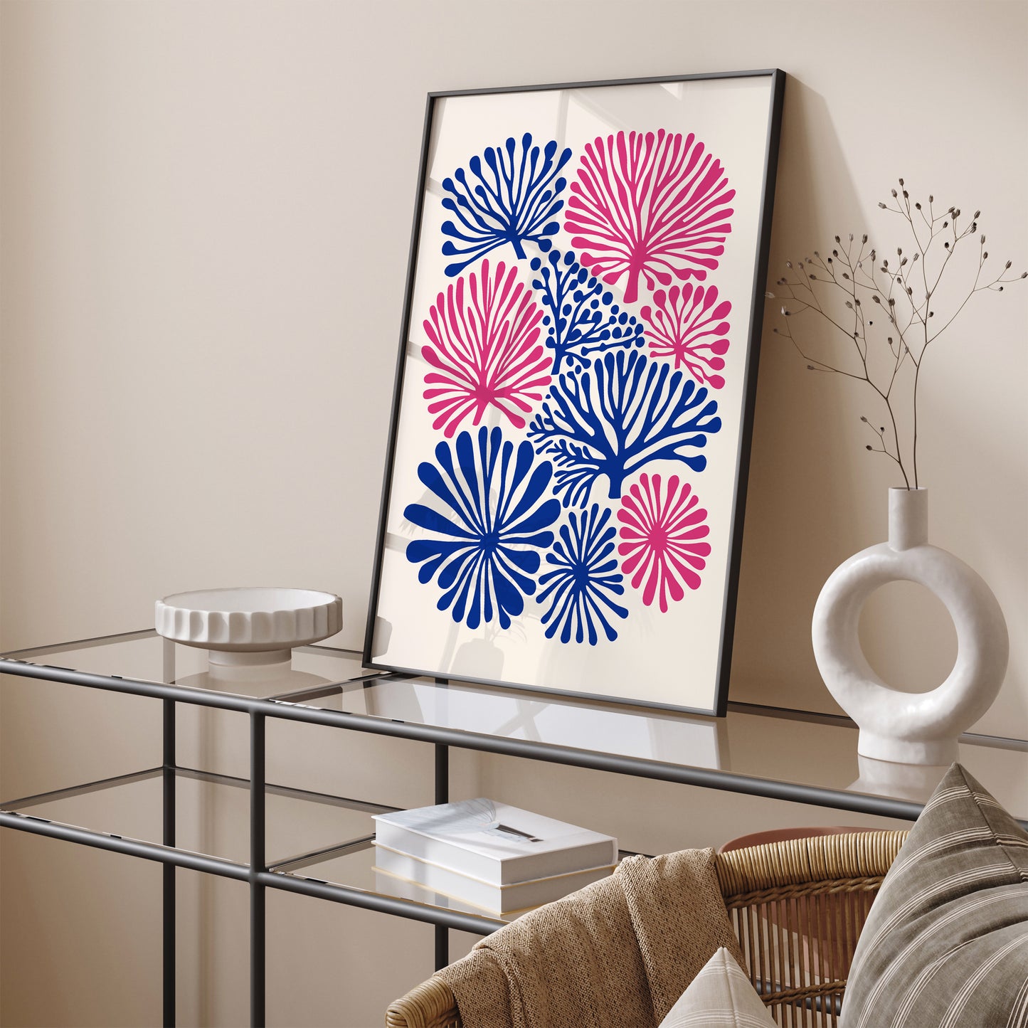 Berry Pink and Blue Floral Art Print 2024