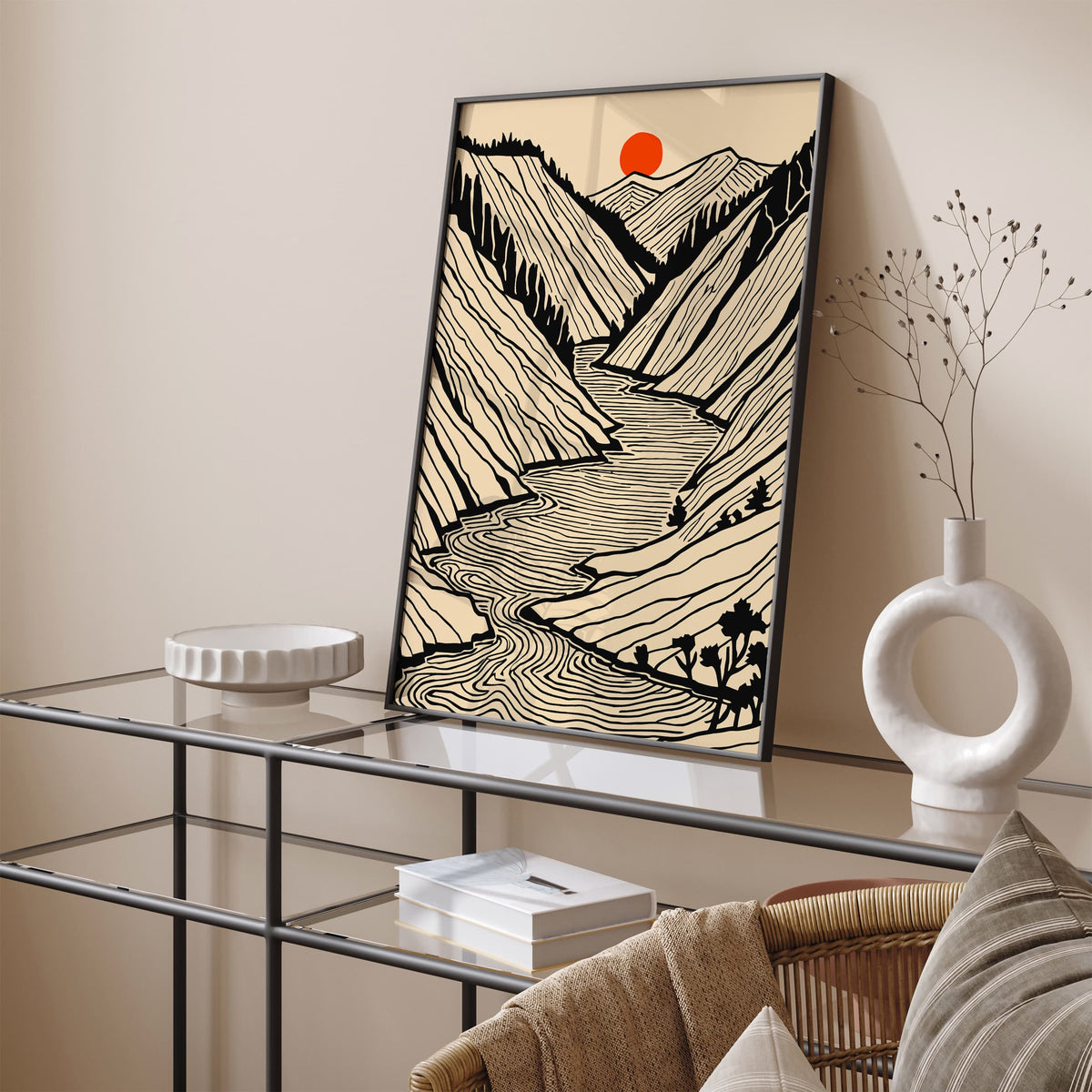 Black Line Art Landscape Poster