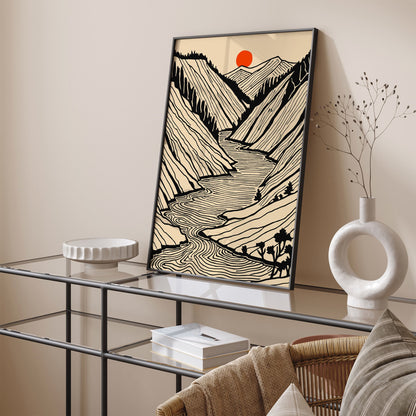 Black Line Art Landscape Poster