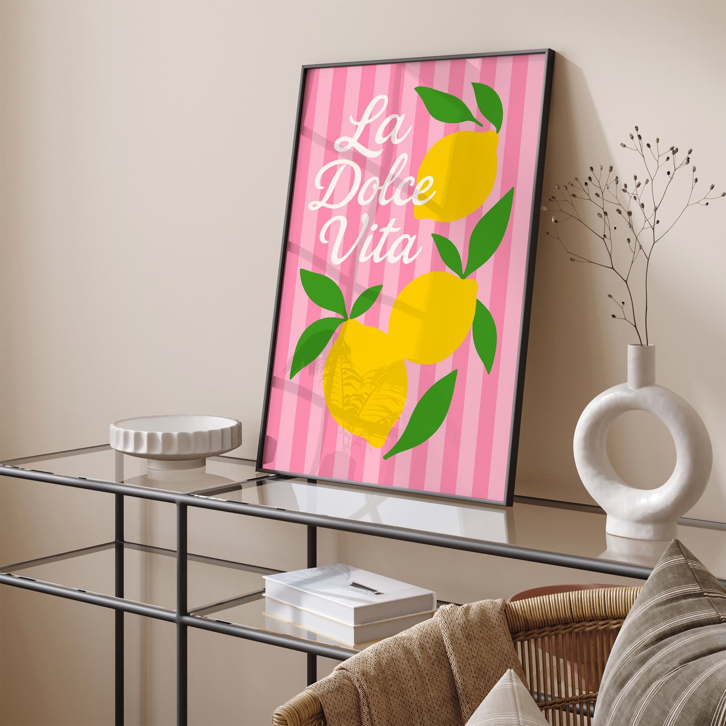 La Dolce Vita Poster - PInk Striped Pattern