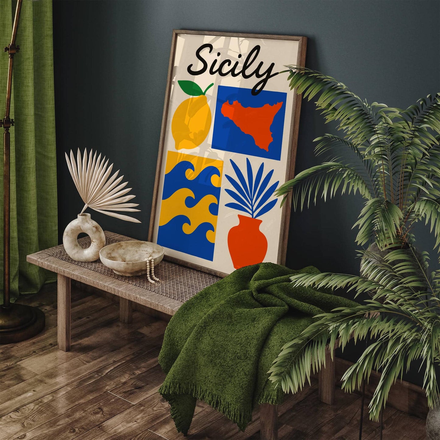 Mid Century Modern Sicily Travel Poster