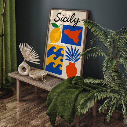 Mid Century Modern Sicily Travel Poster