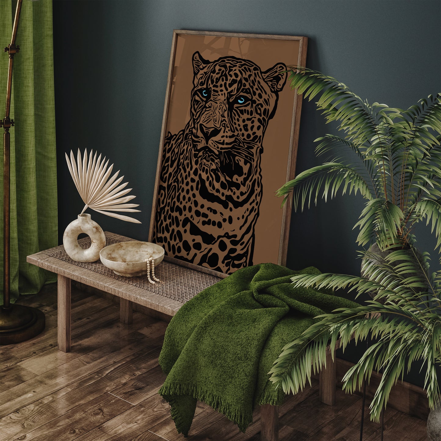 Brown Monochrome Jungle Cat Wall Art