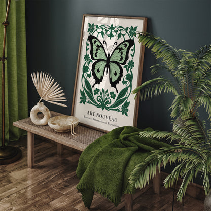 Art Nouveau Butterfly Green Art Print