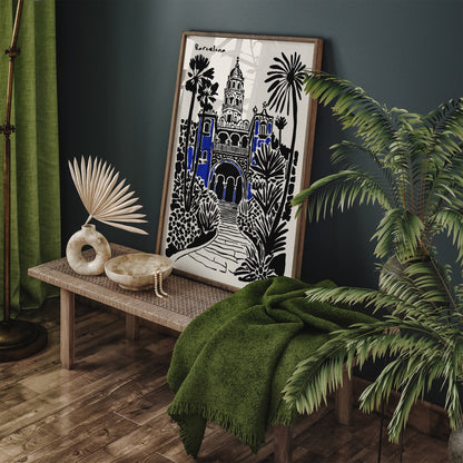 Barcelona Poster - Black Ink Spain Travel Wall Art